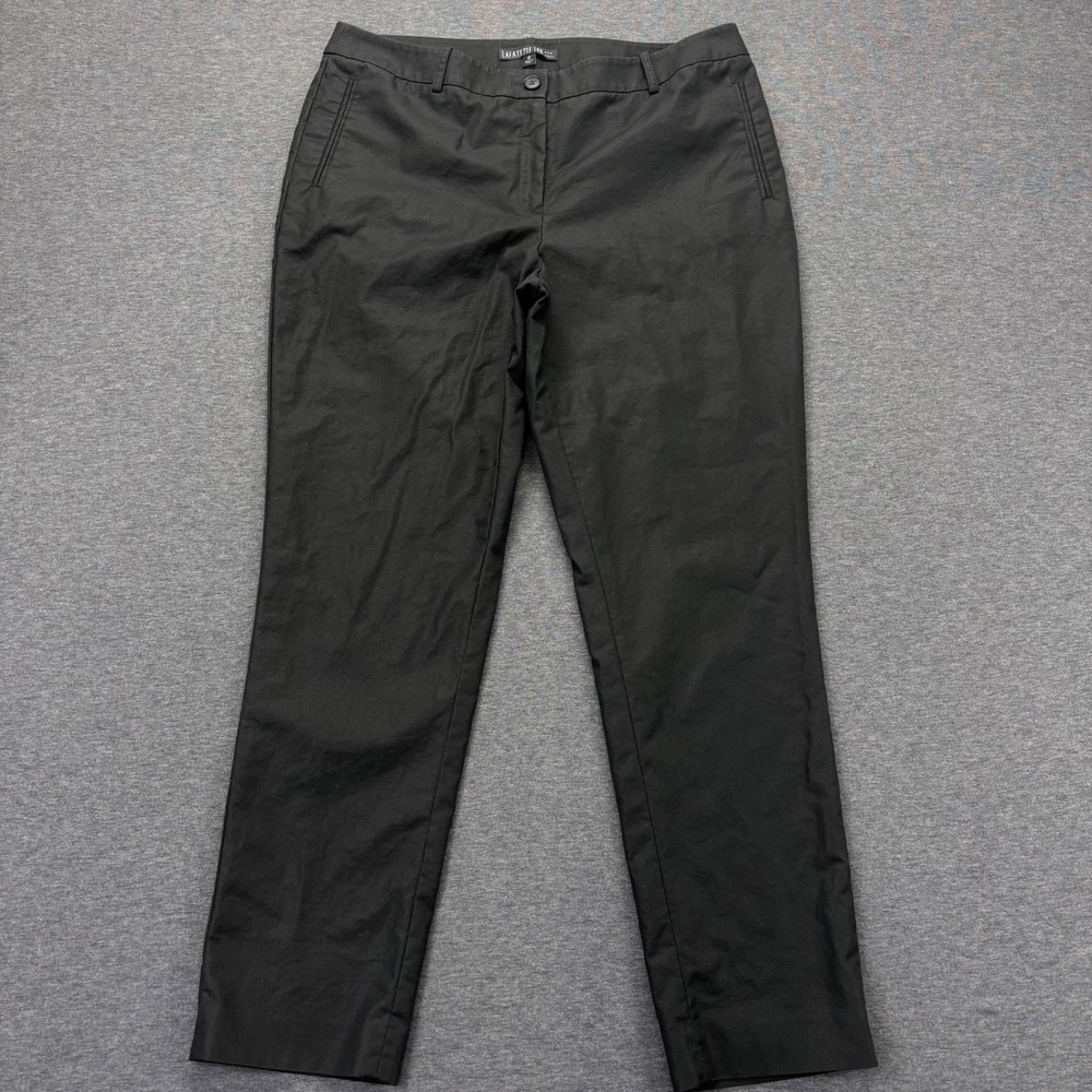 Lafayette 148 Pants Womens 12 Black Straight Leg Ankle Stretch Cotton Chino